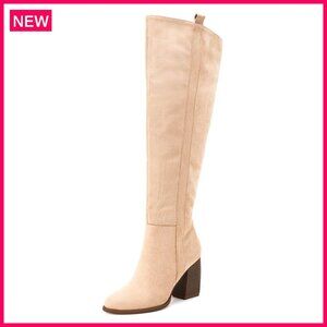 Women's Over The Knee Boots Faux Suede Pointed Toe Side Zipper Chunky Heel